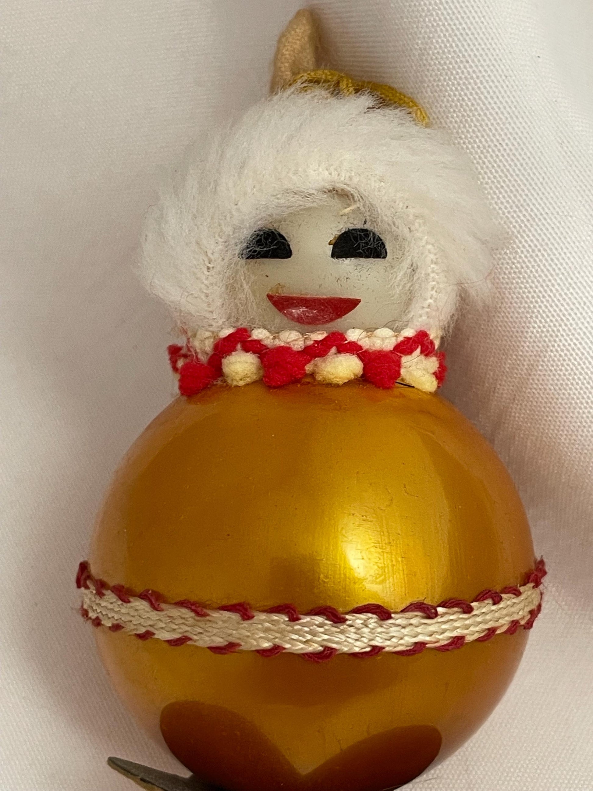 Vintage Christmas ornament Yellow ball snowman 3.5” Handmade.