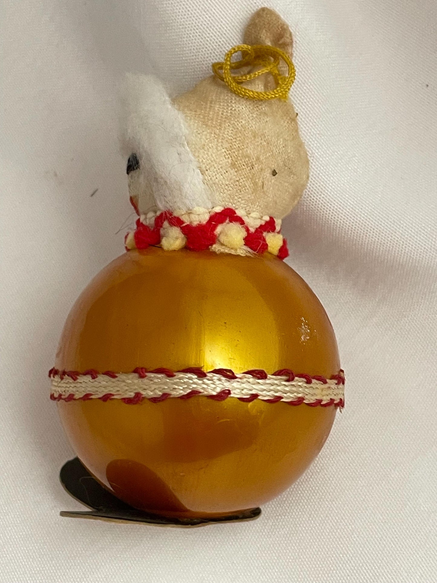 Vintage Christmas ornament Yellow ball snowman 3.5” Handmade.