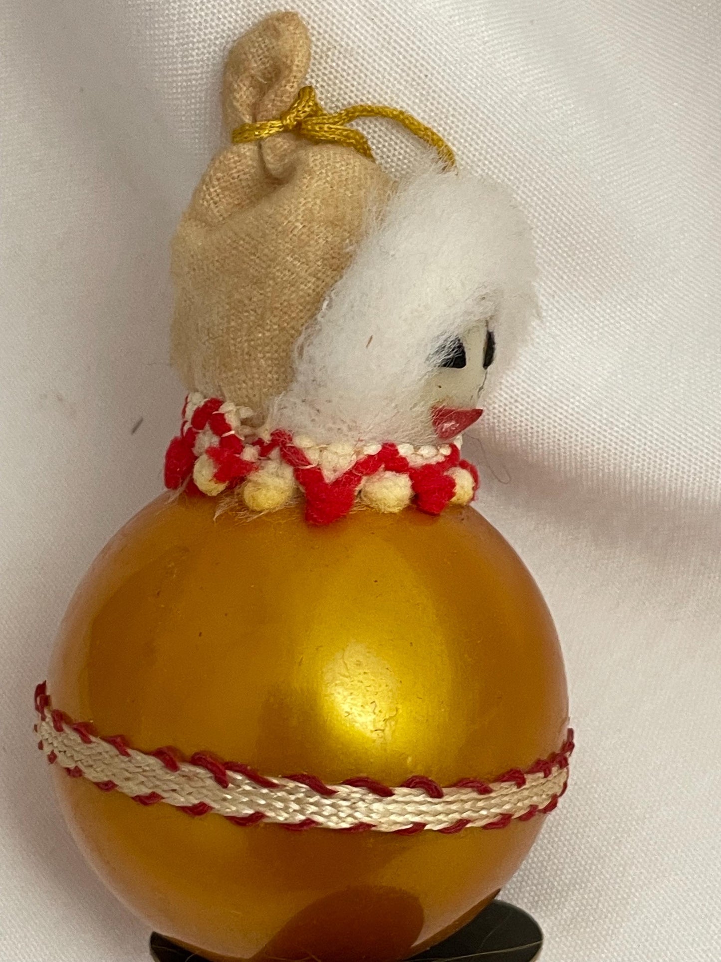 Vintage Christmas ornament Yellow ball snowman 3.5” Handmade.