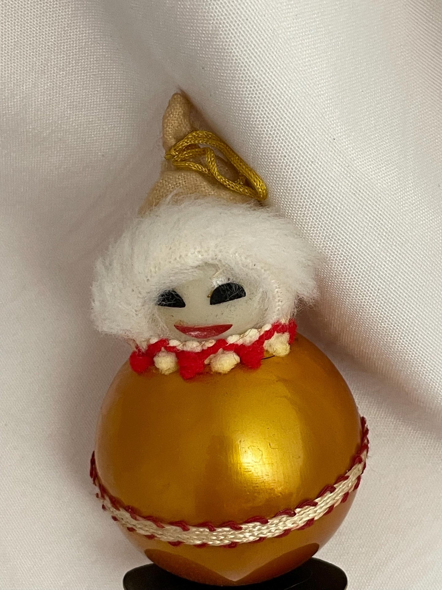 Vintage Christmas ornament Yellow ball snowman 3.5” Handmade.