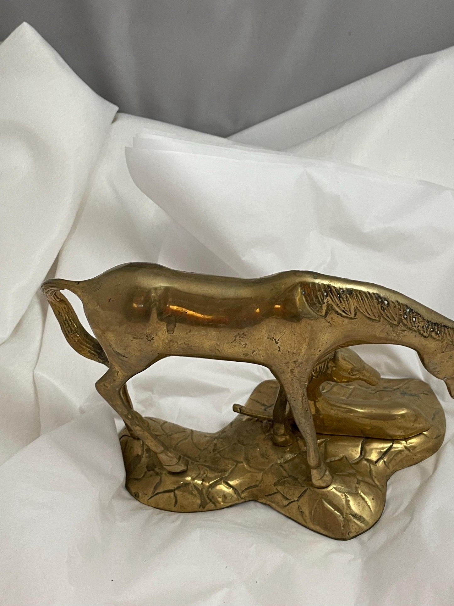 Solid Brass Vintage Mare and Foal Figurine.