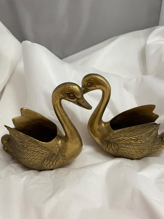 Vintage Brass Swan Figurine Planters