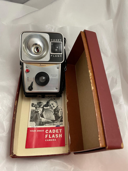 Vintage Anesco Cadet Flash Camera. W/ Original instructions sheet and boxed.
