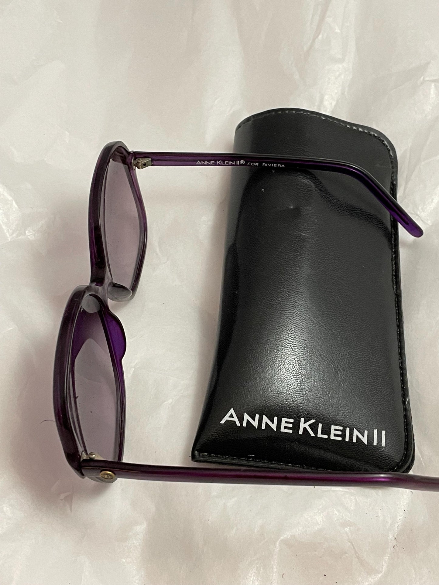 Vintage Anne Klein ll large Framed Sunglasses. Purple, W/Case.
