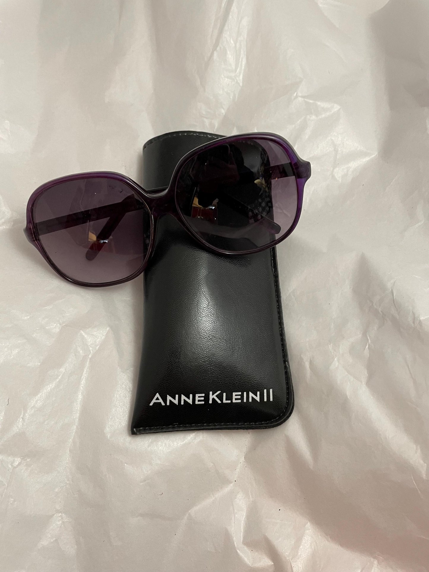 Vintage Anne Klein ll large Framed Sunglasses. Purple, W/Case.