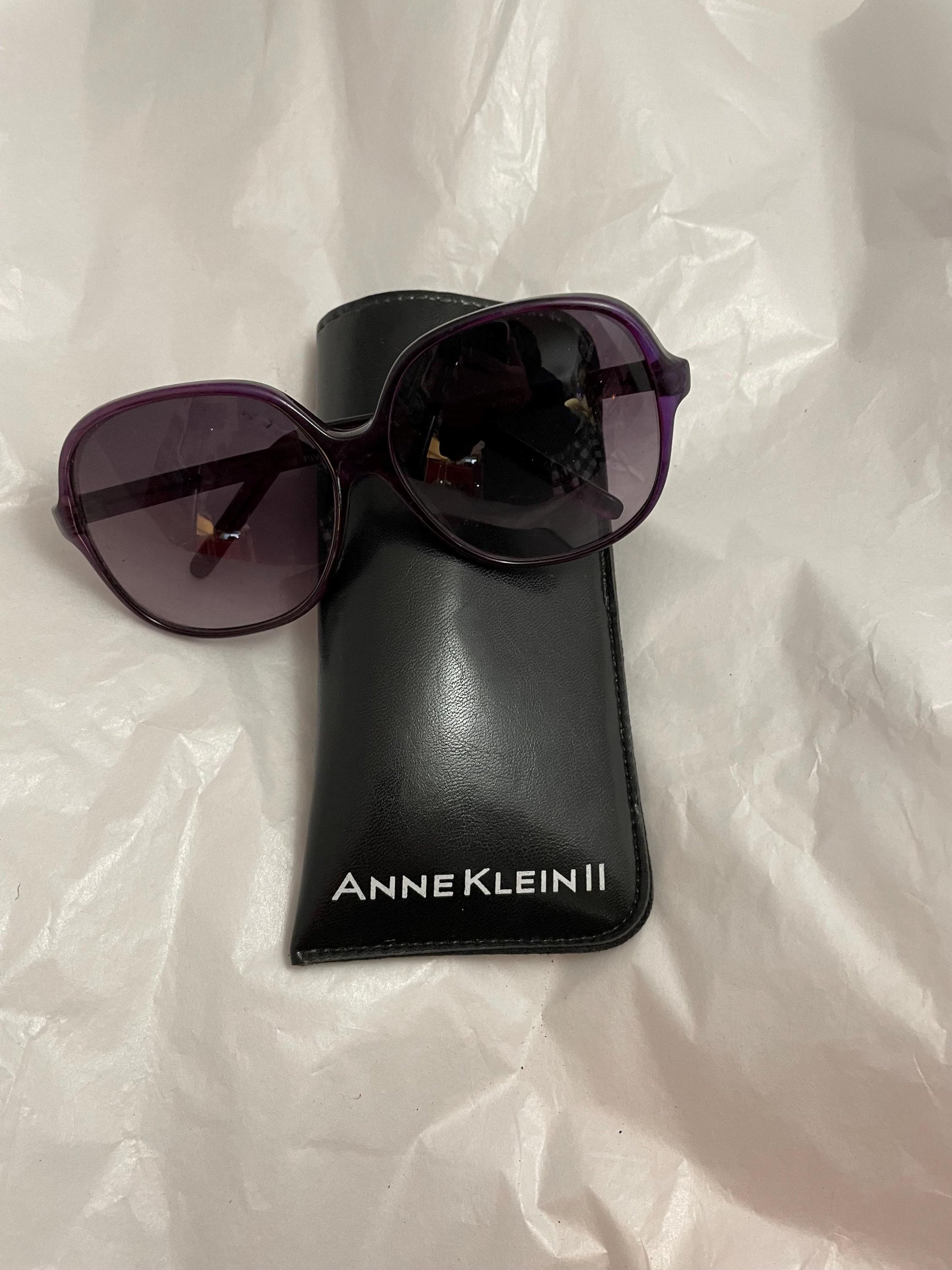 Vintage Anne Klein ll large Framed Sunglasses. Purple, W/Case.