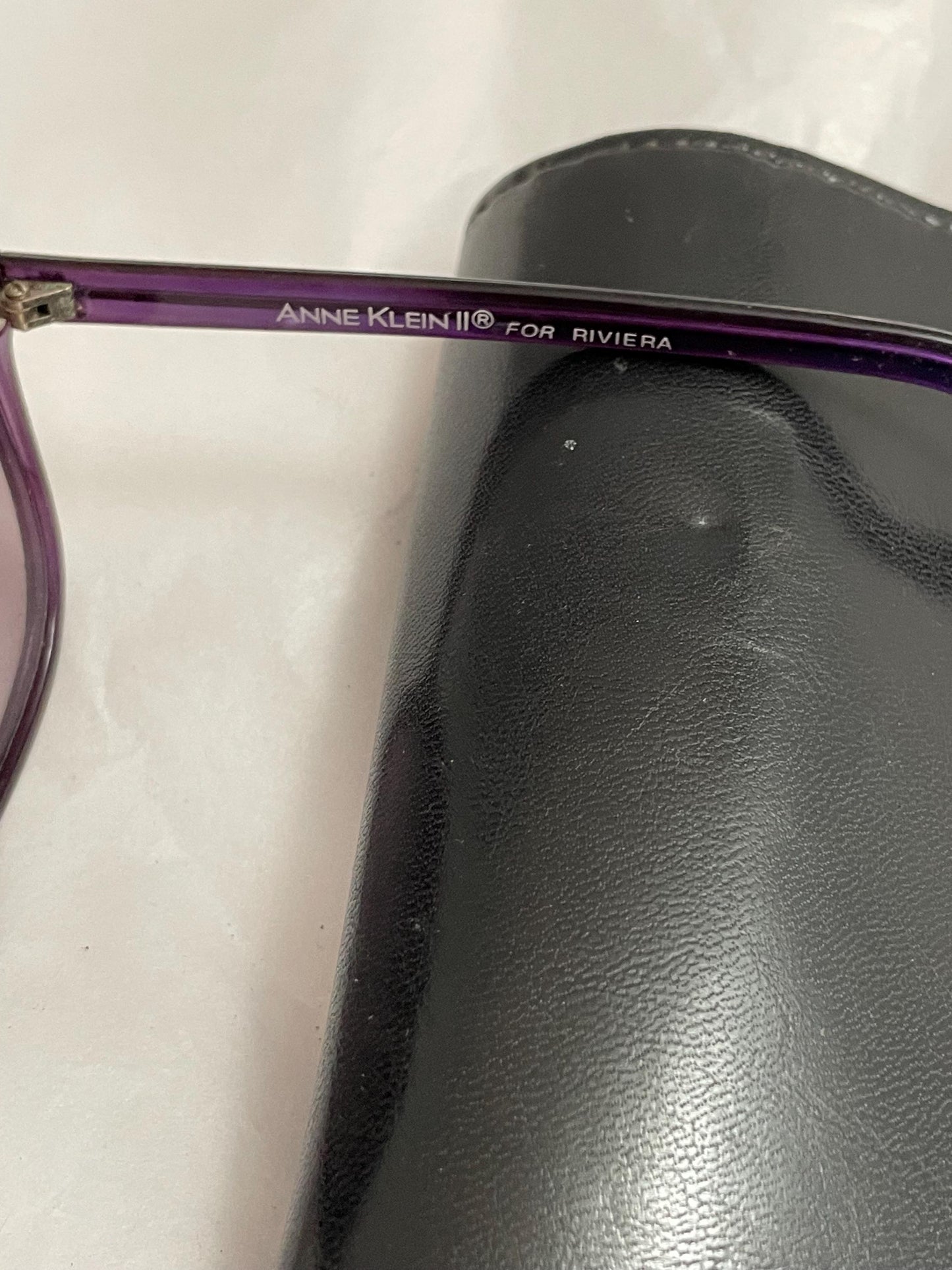 Vintage Anne Klein ll large Framed Sunglasses. Purple, W/Case.