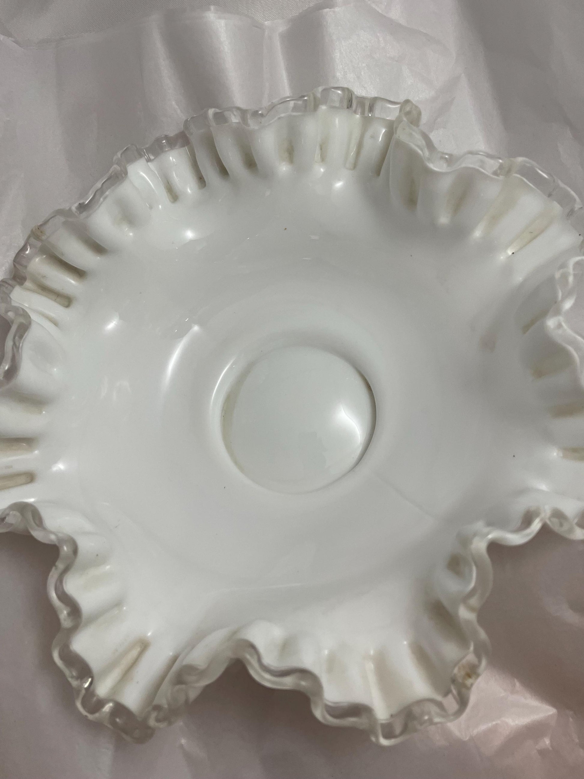 Fenton Silvercrest Glass Fruit Bowl W/ crimped & ruffled edges.