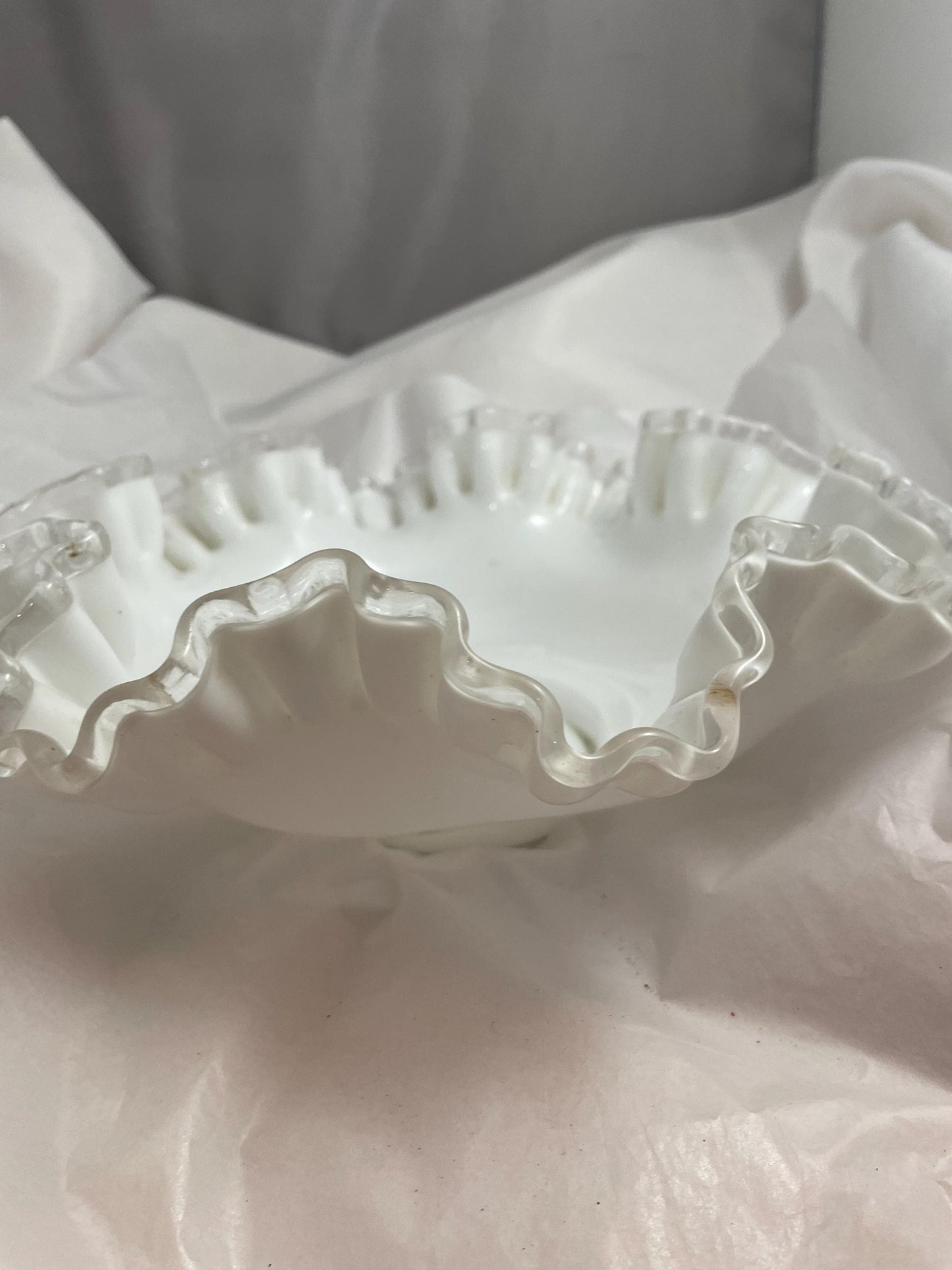 Fenton Silvercrest Glass Fruit Bowl W/ crimped & ruffled edges.