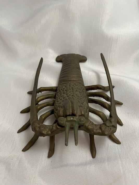 Vintage Mid Century Brass Lobster, crayfish Crustacean Prawn Figurine.