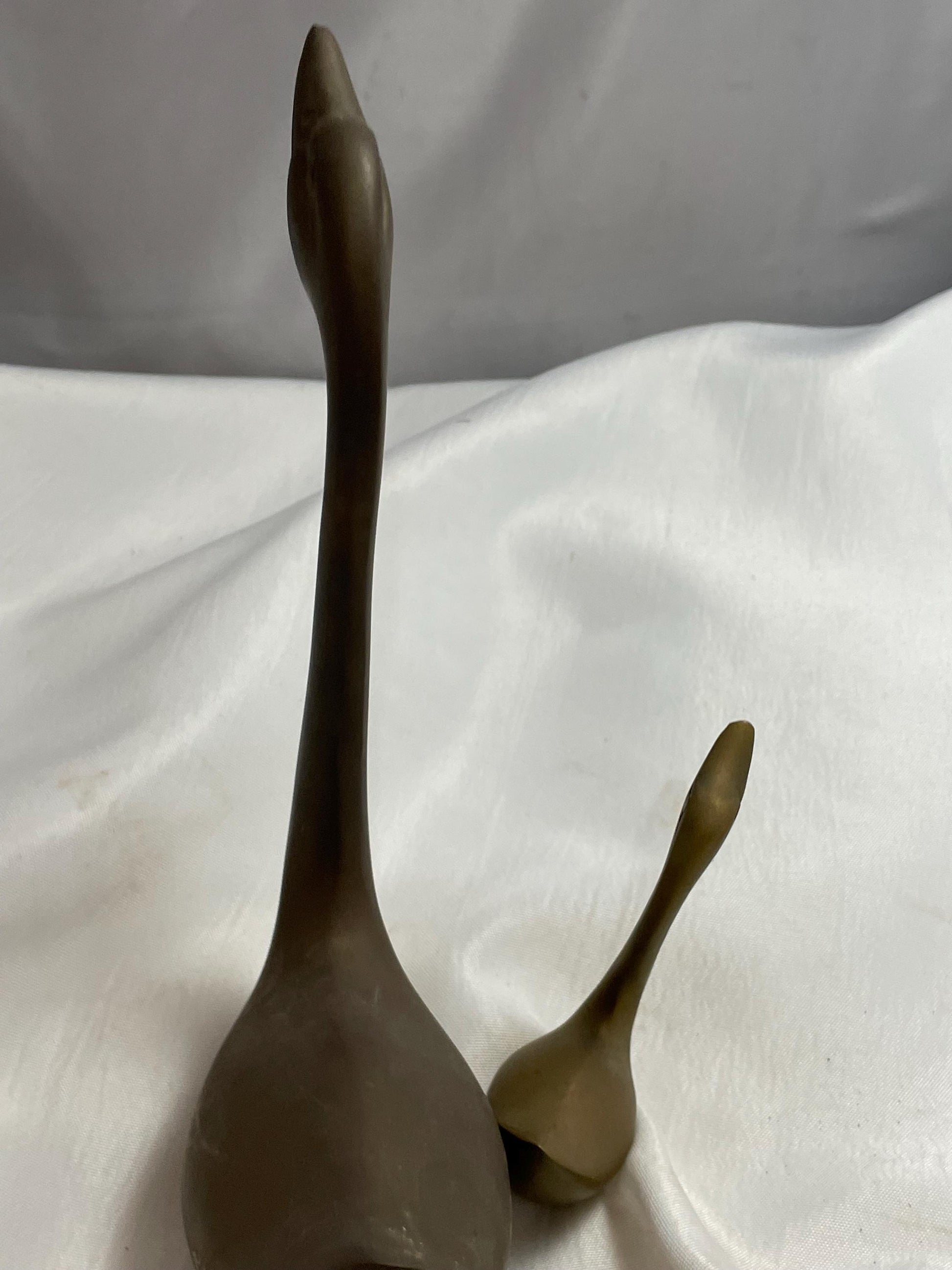 Mother and Baby Swan figurines. solid brass.