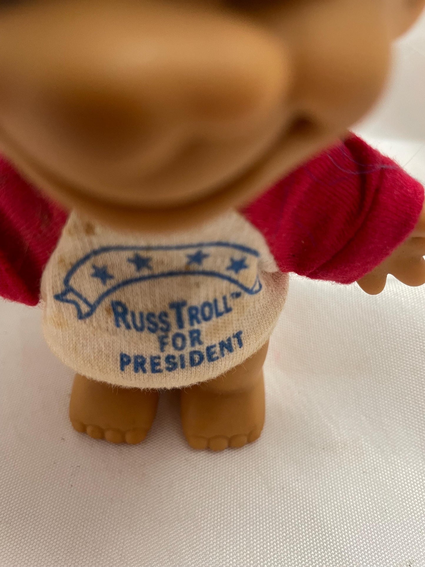 Vintage 1980’s Russ Troll For President doll. shirt is removable and washable. 41/2”. Red/ White and Blue hair.