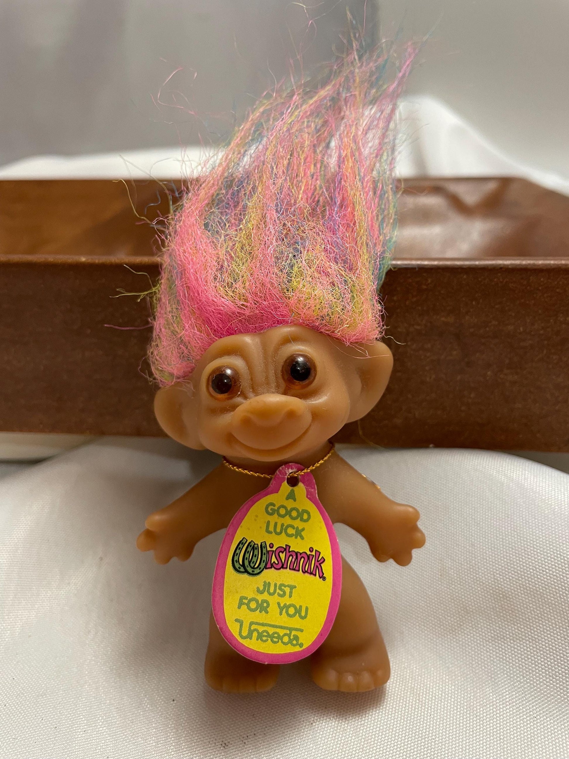 Vintage Uneeda Good Luck Wishnik Troll doll. 21/2”. Rainbow hair.