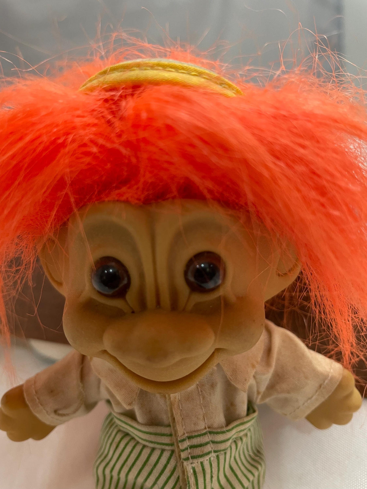 Vintage Russ Troll Golfer Doll w/ Visor hat. Orange hair 4 1/2”.