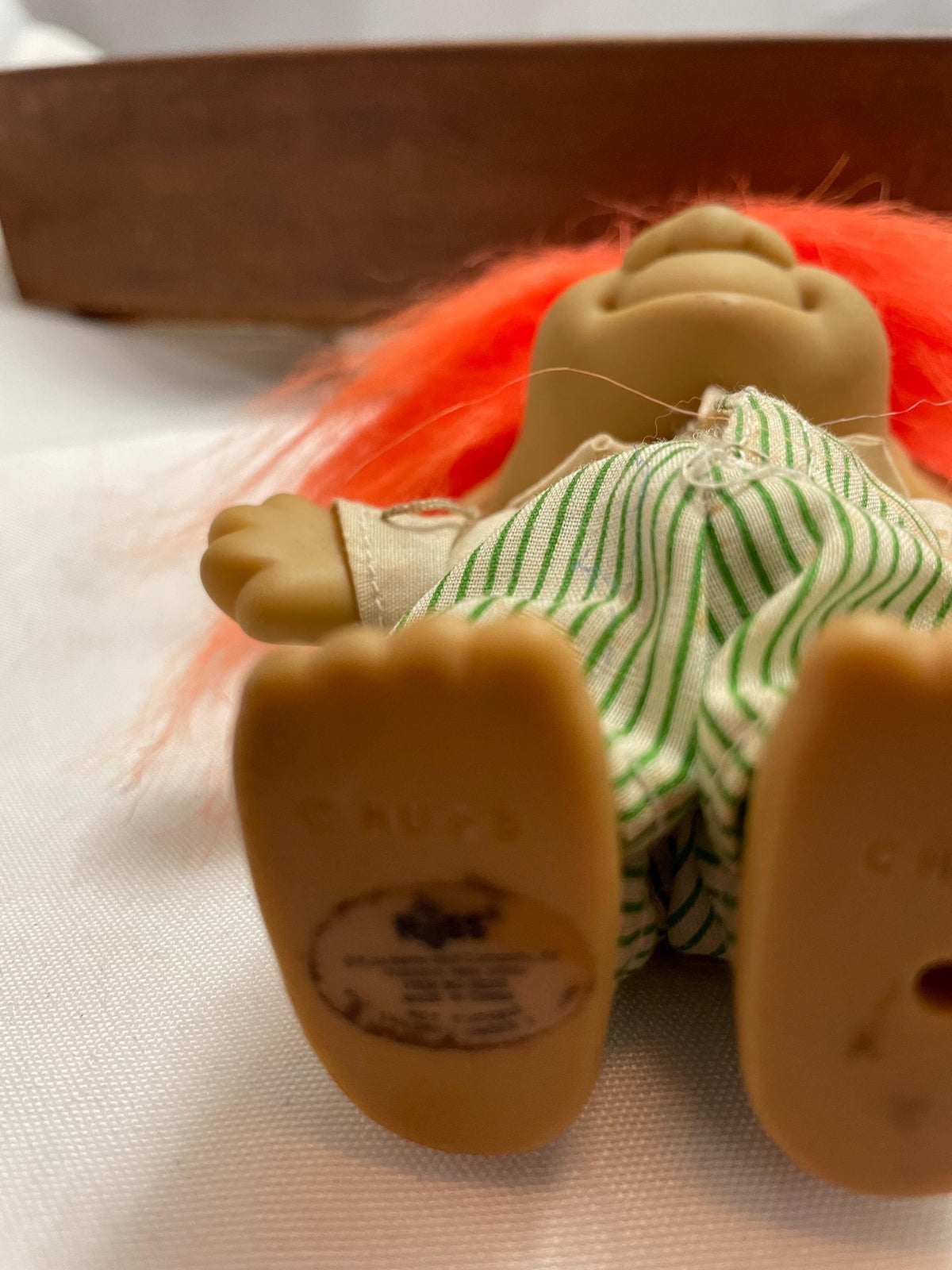 Vintage Russ Troll Golfer Doll w/ Visor hat. Orange hair 4 1/2”.