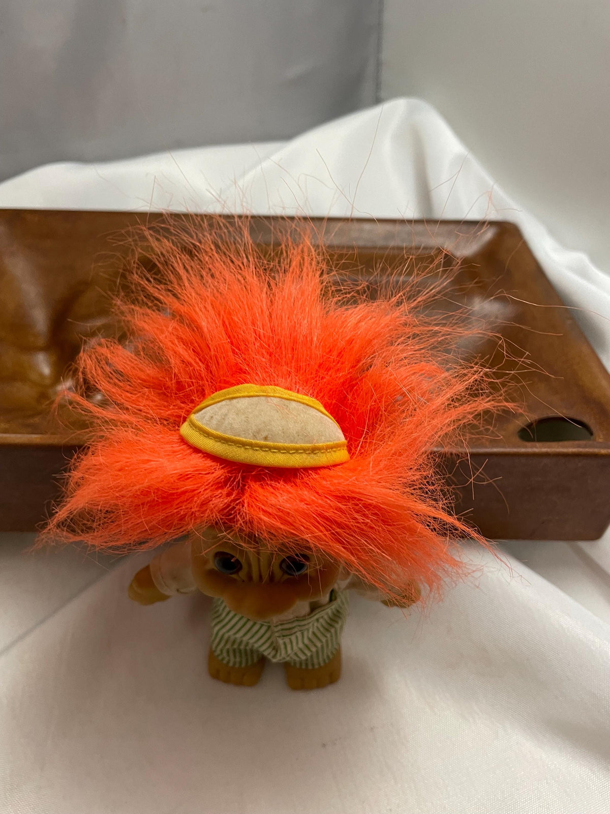 Vintage Russ Troll Golfer Doll w/ Visor hat. Orange hair 4 1/2”.