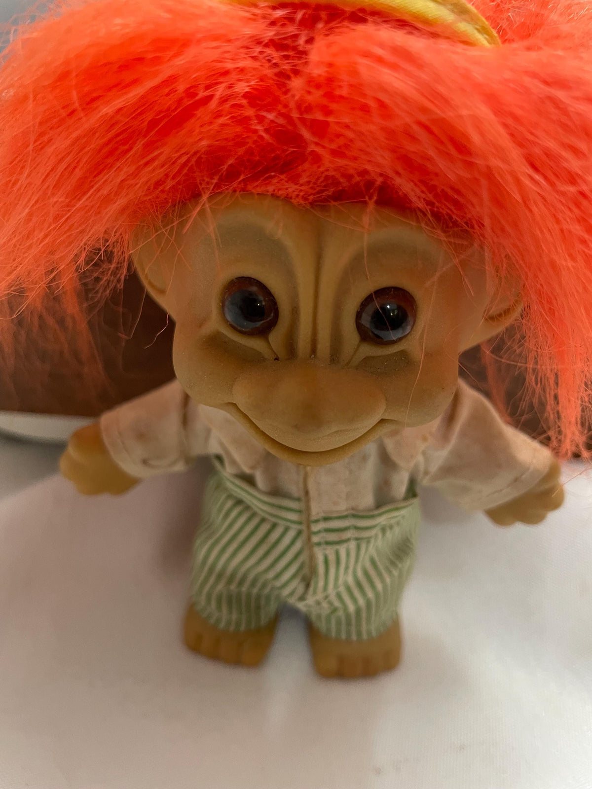 Vintage Russ Troll Golfer Doll w/ Visor hat. Orange hair 4 1/2”.