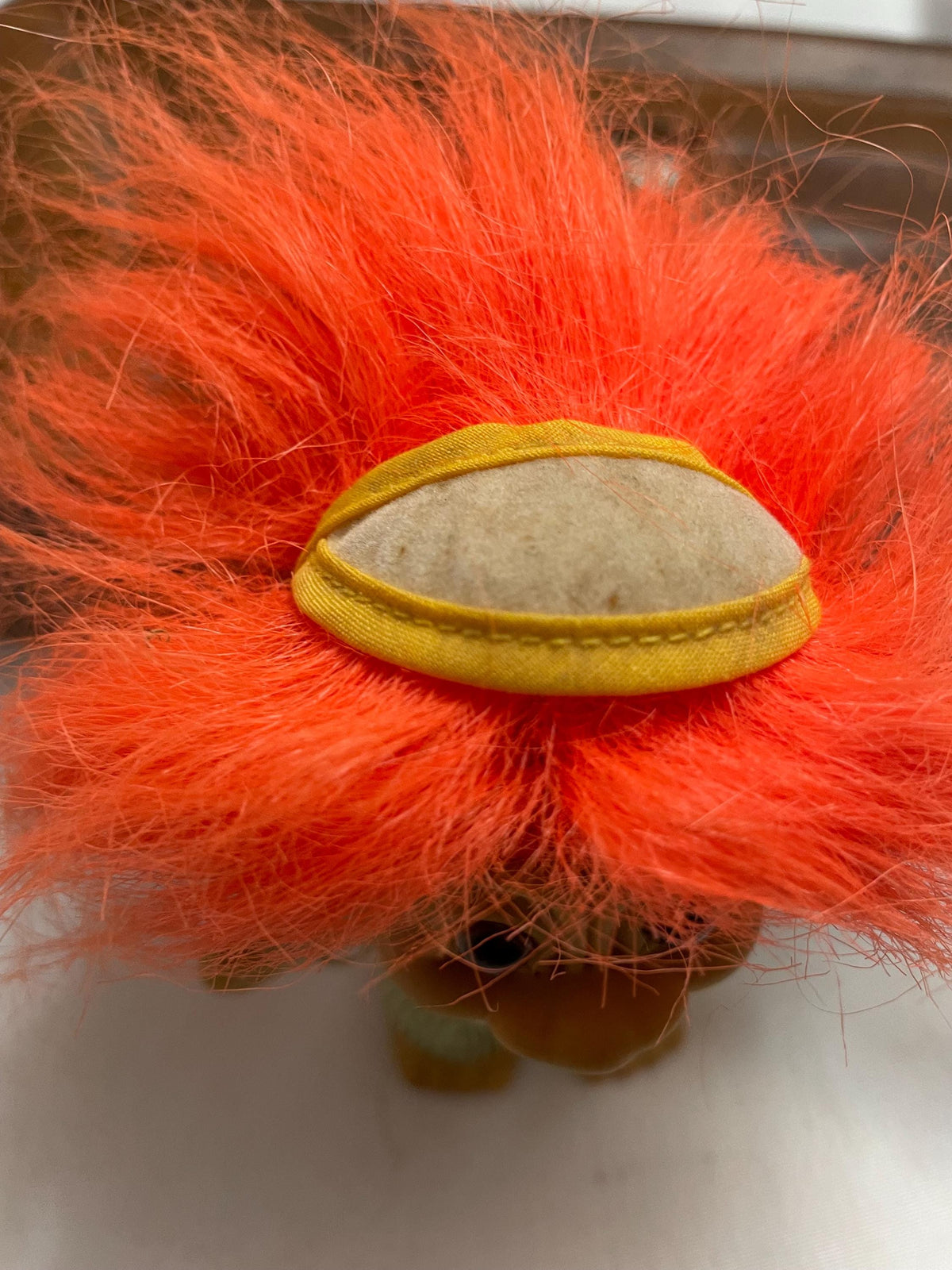 Vintage Russ Troll Golfer Doll w/ Visor hat. Orange hair 4 1/2”.