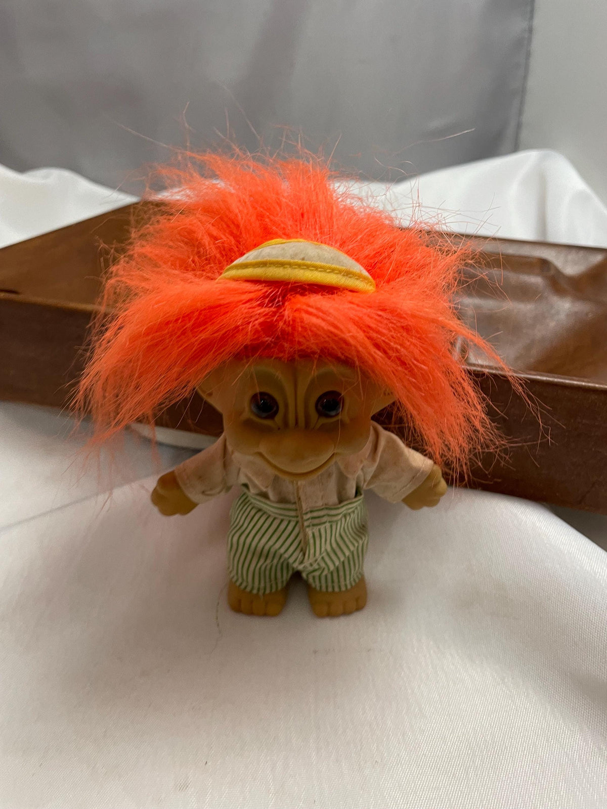 Vintage Russ Troll Golfer Doll w/ Visor hat. Orange hair 4 1/2”.