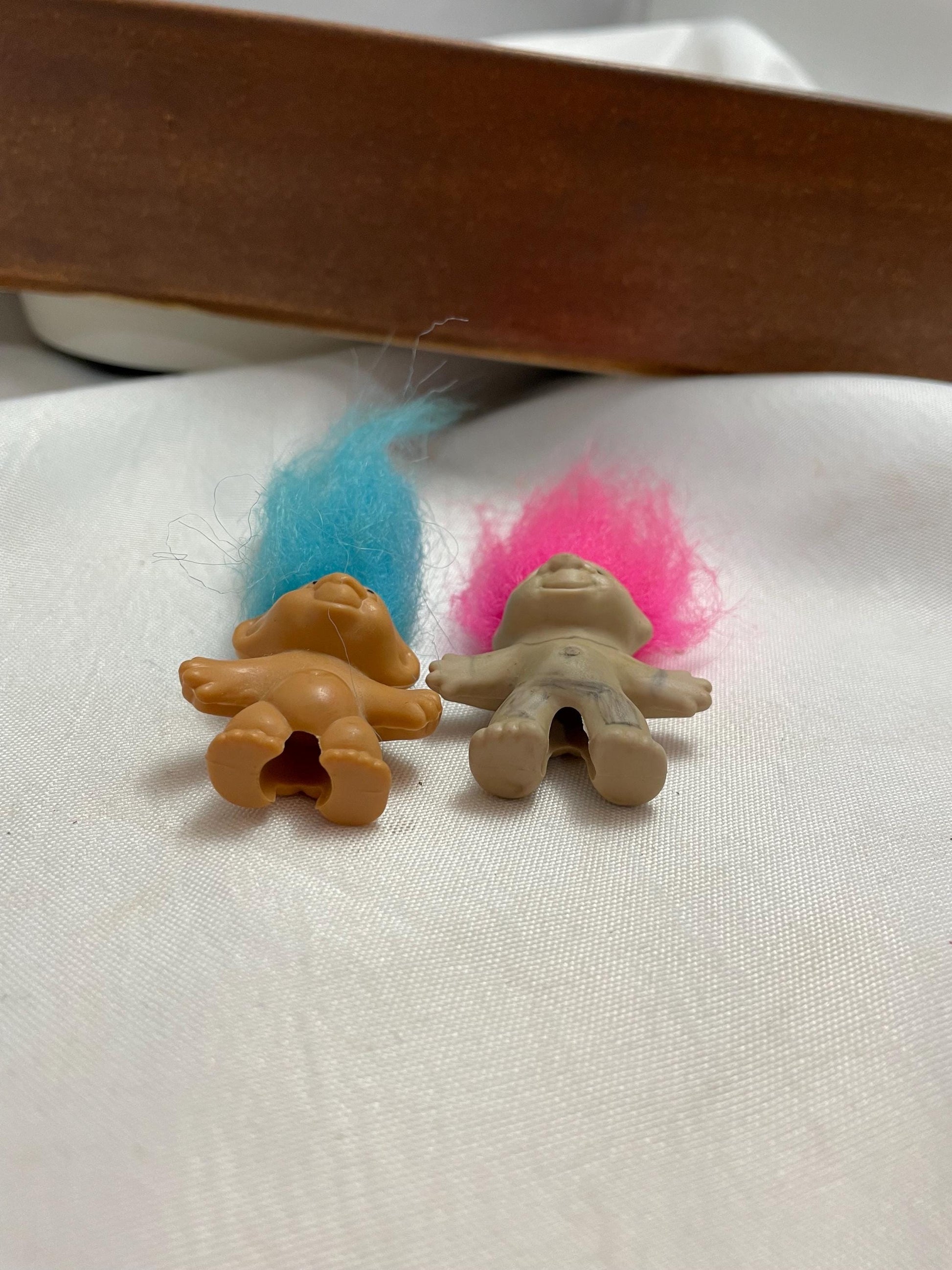 Vintage Thomas Dam Troll Pink/Blue haired Pencil toppers. set of 2. 1 1/2”.