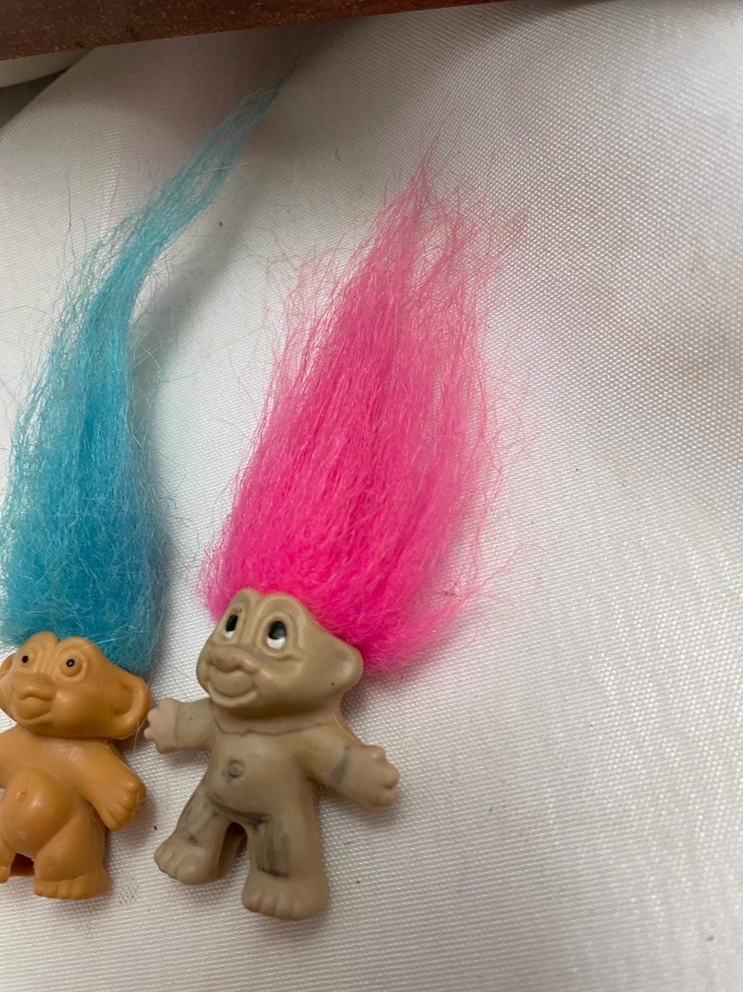 Vintage Thomas Dam Troll Pink/Blue haired Pencil toppers. set of 2. 1 1/2”.