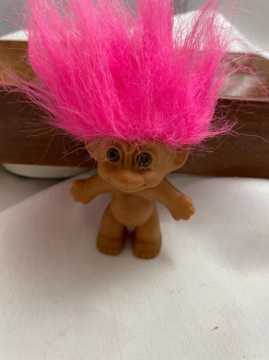 Vintage Russ Pink hair Troll doll. 3 1/2 “.