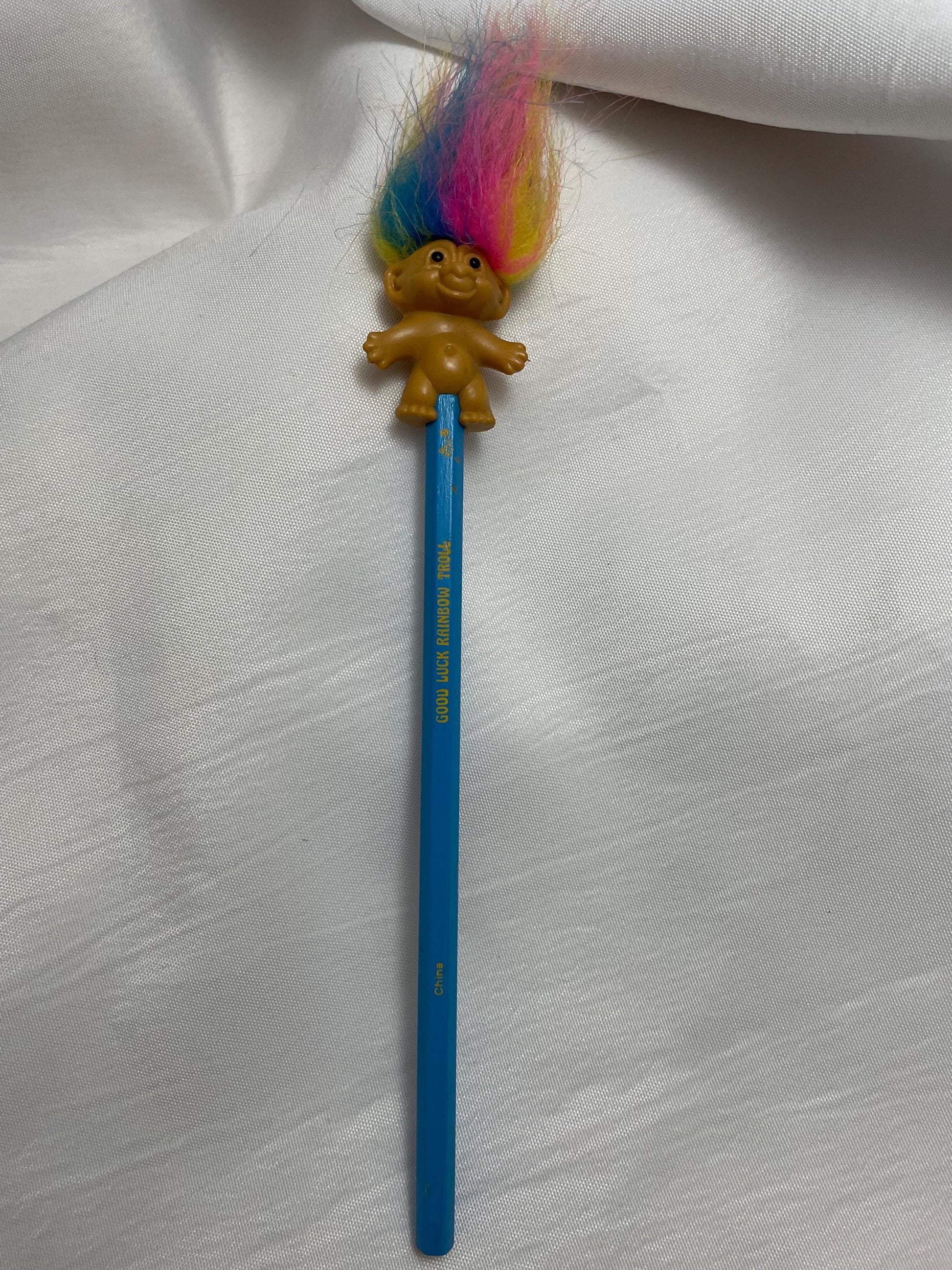 Vintage Russ Good luck Rainbow Troll Pencil with Topper.