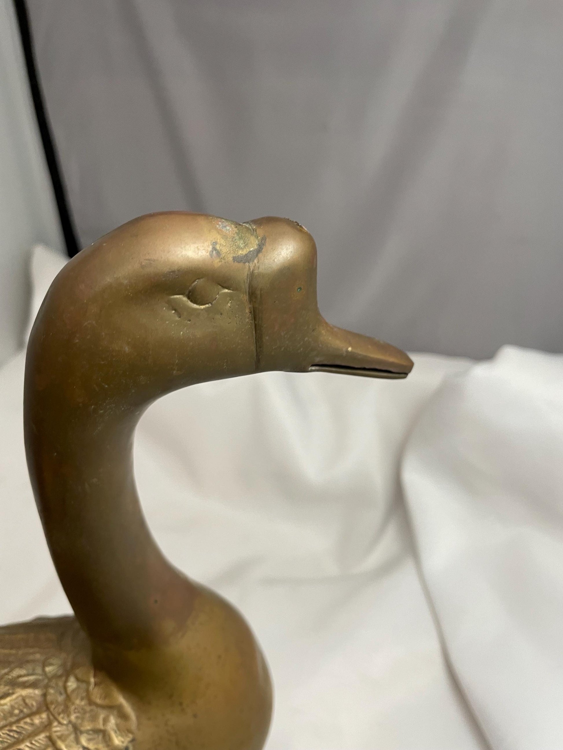 Large Brass Duck Figurine statue. 13” tall.