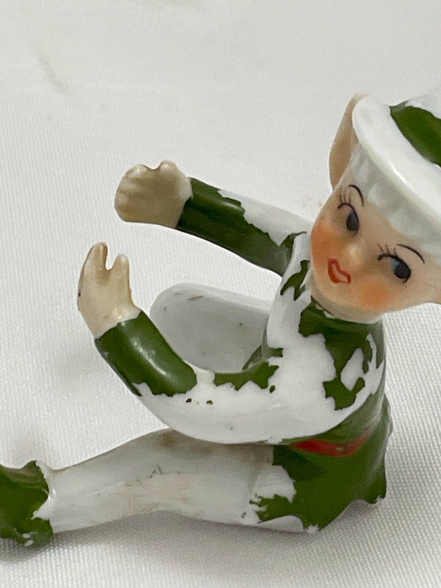 Vintage Christmas Pixie elves Figurine. Needs paint touch ups.