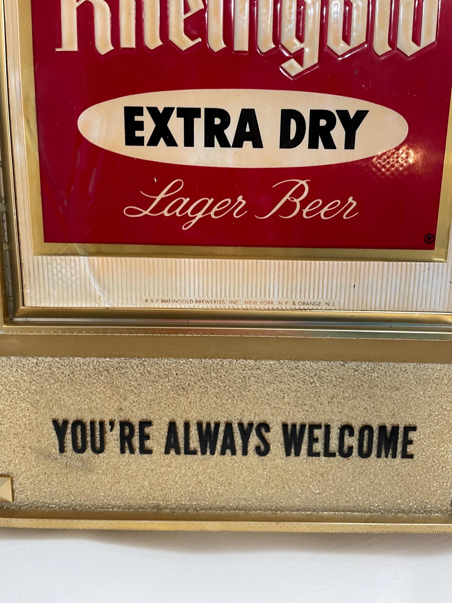 Vintage Rheingold Extra Dry Lager Beer Hanging “Your Always Welcome” Sign.