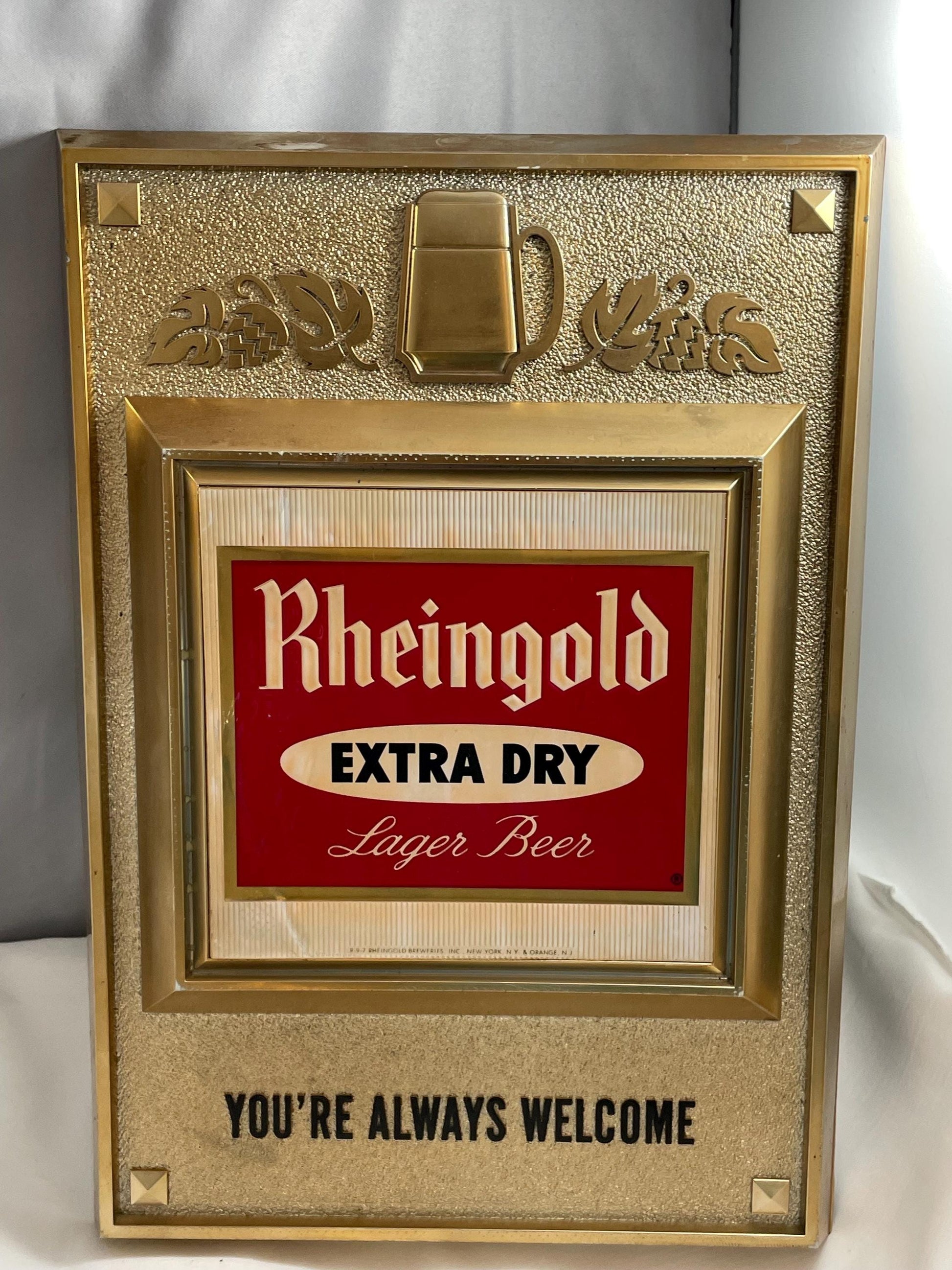 Vintage Rheingold Extra Dry Lager Beer Hanging “Your Always Welcome” Sign.