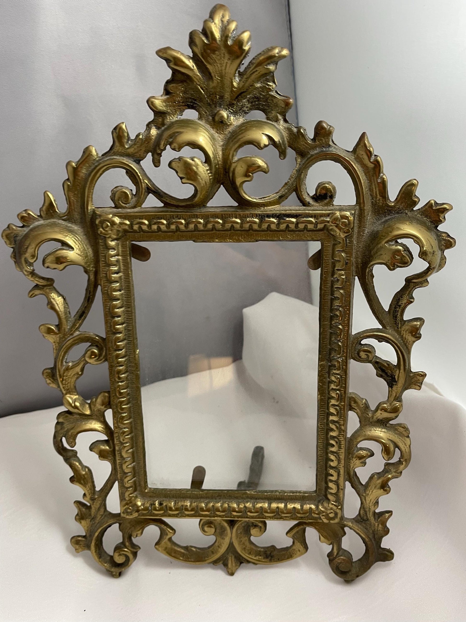 Antique Ornate solid Victorian picture frame cast metal and glass. 6x4.