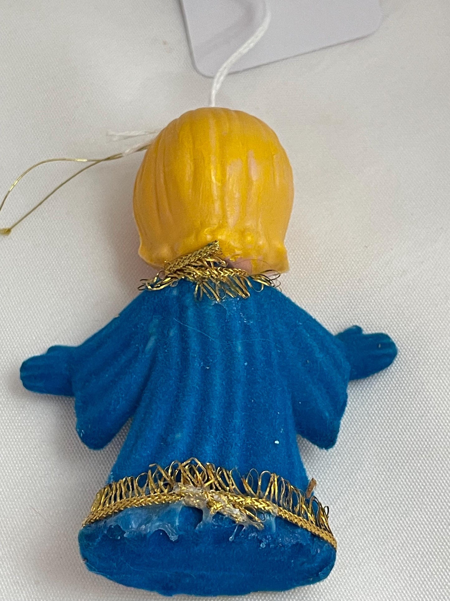 Vintage Blue flocked Angel Christmas Ornament.