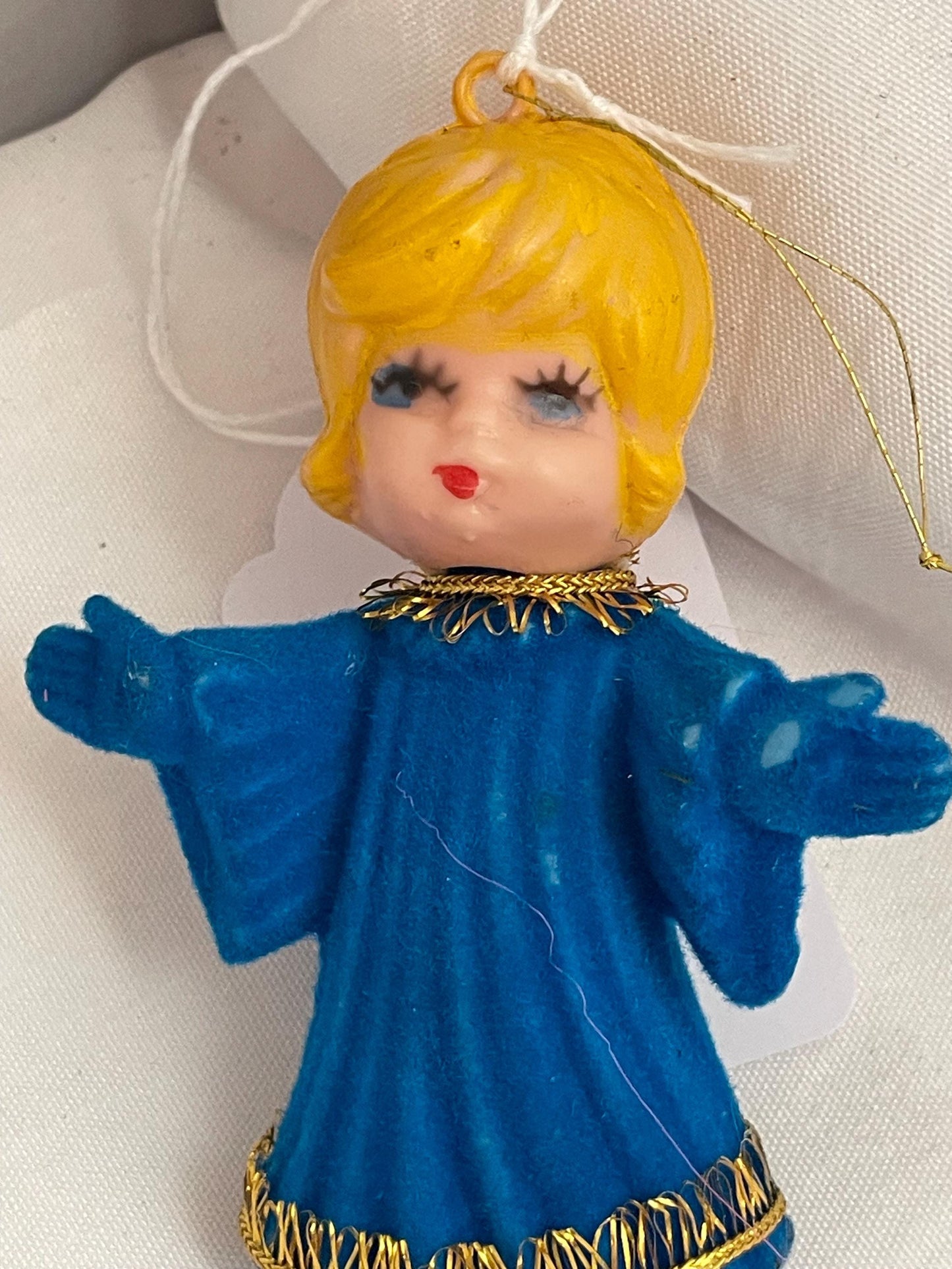 Vintage Blue flocked Angel Christmas Ornament.