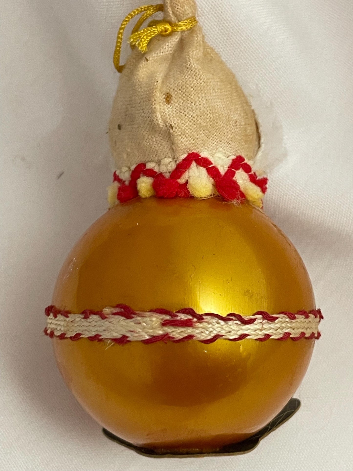 Vintage Christmas ornament Yellow ball snowman 3.5” Handmade.