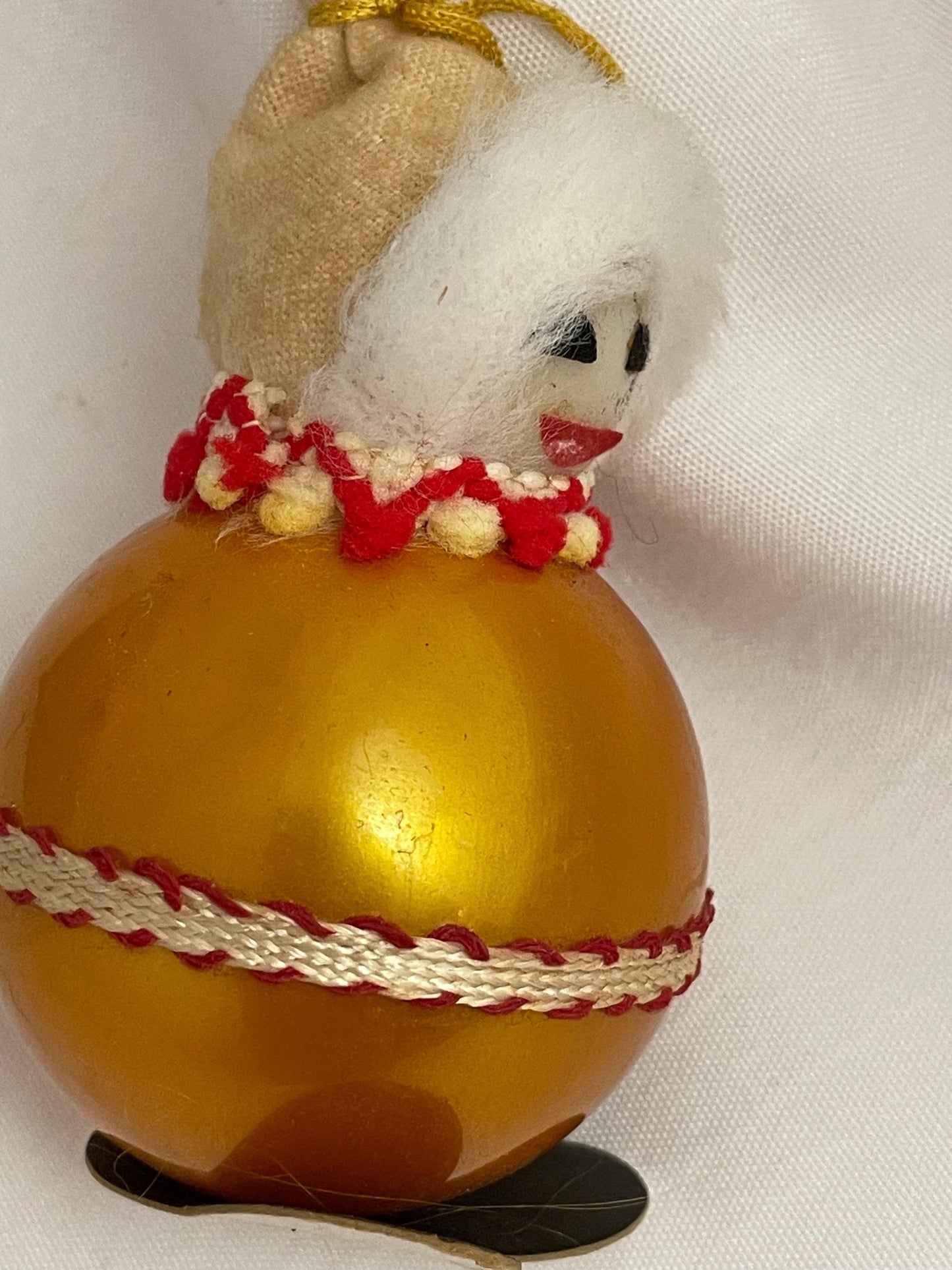 Vintage Christmas ornament Yellow ball snowman 3.5” Handmade.