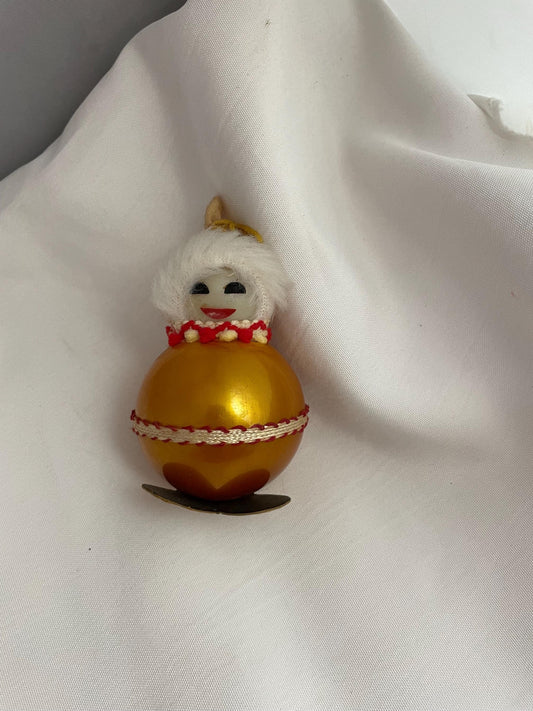 Vintage Christmas ornament Yellow ball snowman 3.5” Handmade.