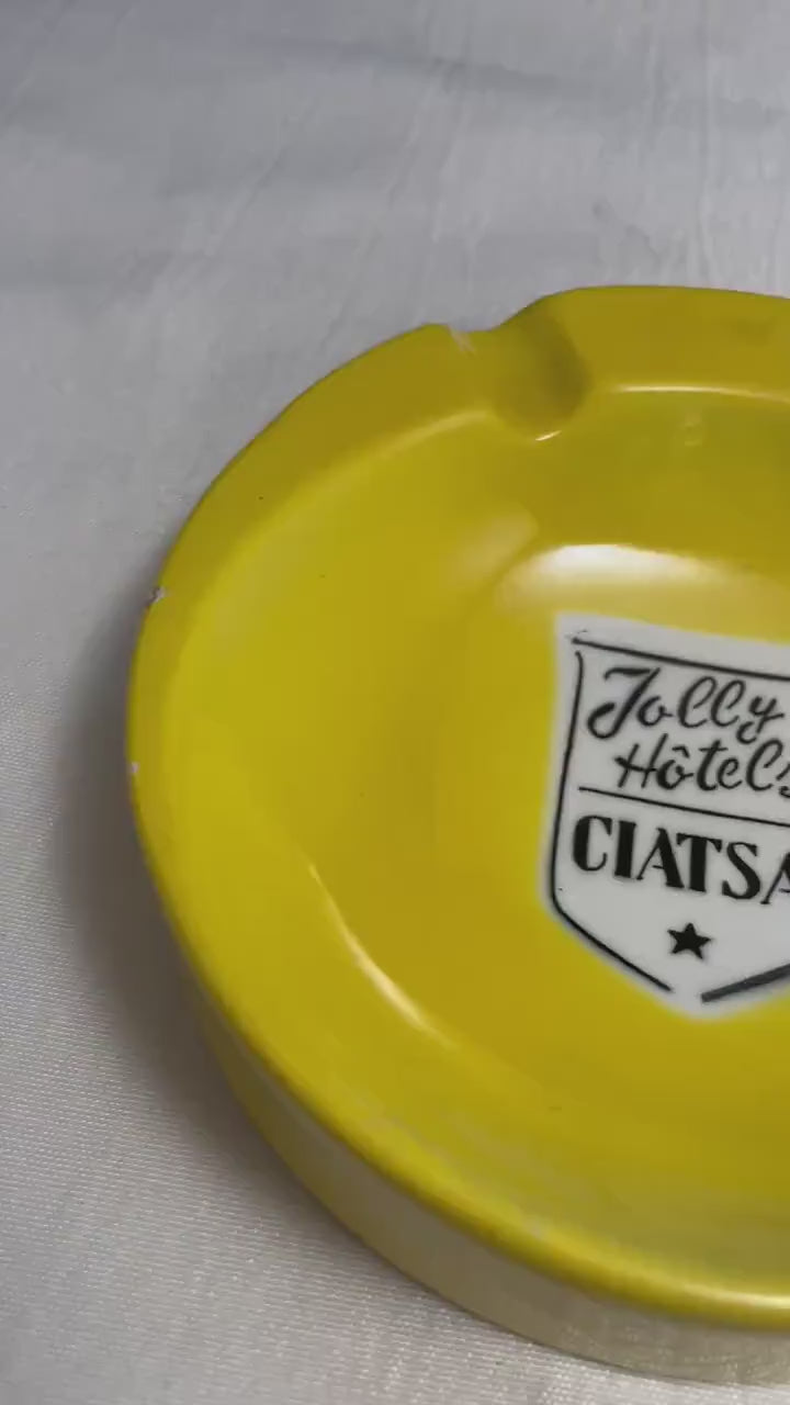 Jolly Hotels Ciatsa Souvenir Ashtray Yellow, Vintage Travel Memorabilia, Retro Hotel Collectible, Unique Gift