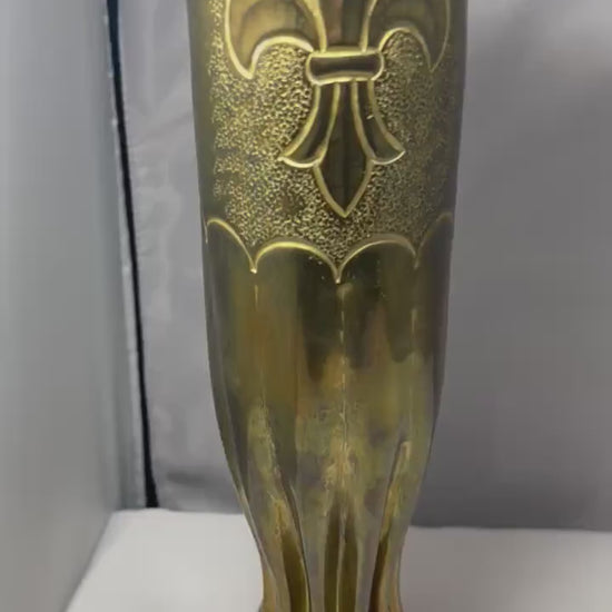 Antique Brass Trench Art Vase WW1 Verdun 75mm, World War 1 History Decor, Unique Memorial Gift, Fleur de Lis