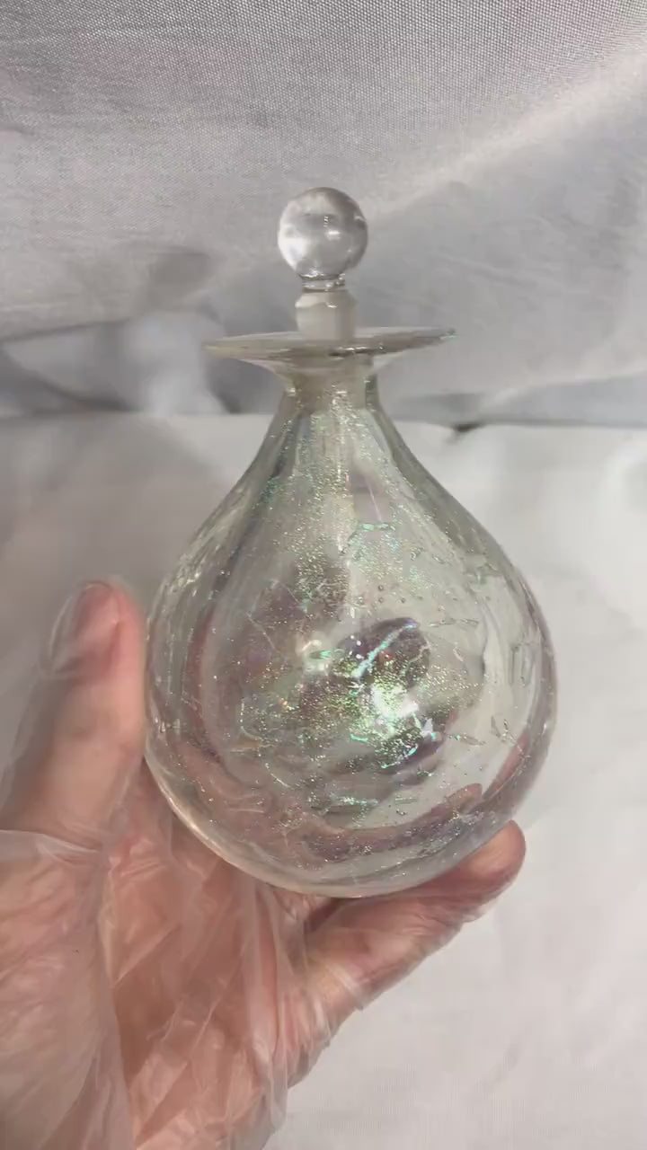 Vintage Clear Iridescent Glass Perfume Bottle | Vanity Storage