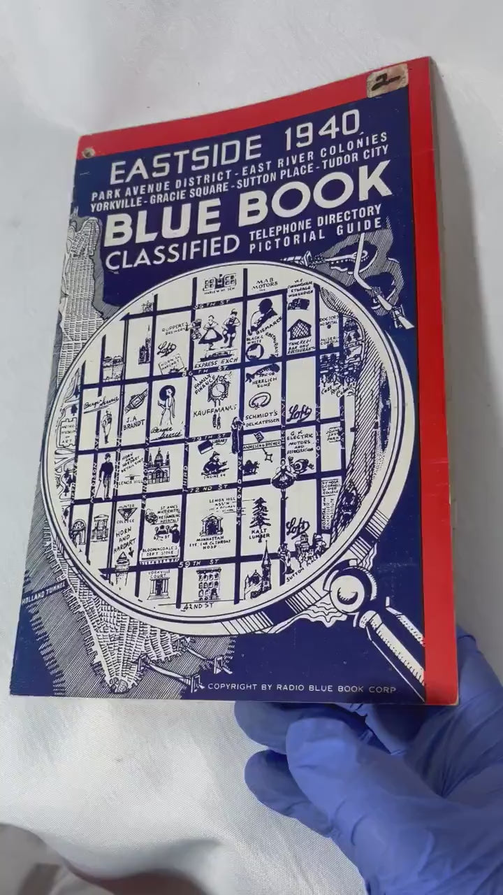 Vintage East Side of Manhattan 1940 Blue Book Telephone Directory, Pictorial Guide, Classified Listing