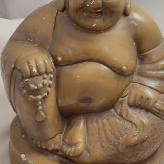 Vintage Large Ceramic Laughing Buddha Statue/figure. Can be touched up with bronze paint. Chip on Finger and base.