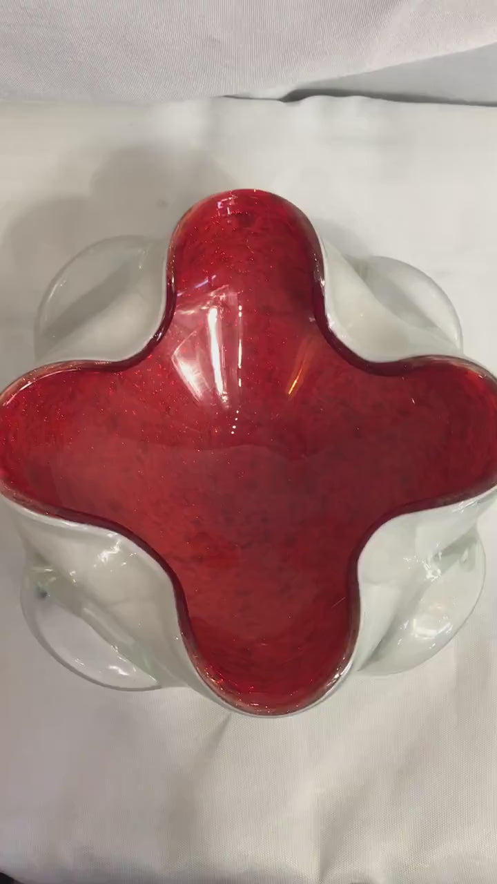 Vintage Red and White Sparkle Murano Glass | Home Decor