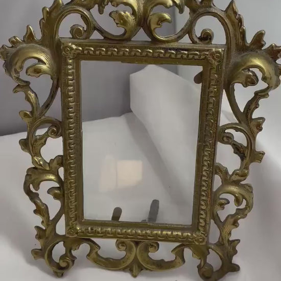 Antique Ornate solid Victorian picture frame cast metal and glass. 6x4.