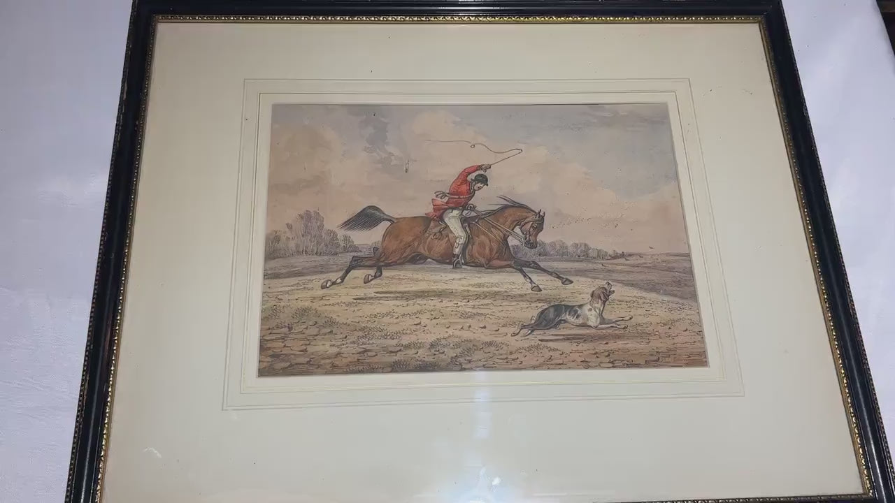 Henry Thomas Alken | Hand Colored Lithograph | 18th Century Sporting Painting | Glass Frame | Home Decor