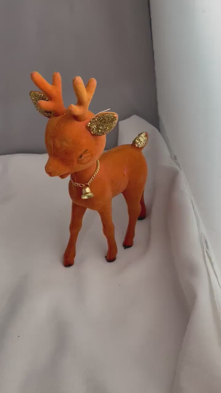 Vintage Flocked Plastic Rudolph Christmas decor.