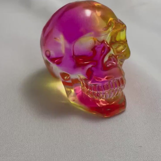 Pink Orange Yellow Skull Sculpture, Colorful Celluloid Skull Decor, Halloween Decor, Unique Skull Figurine, Home Office Decor
