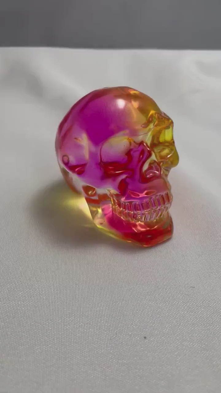 Pink Orange Yellow Skull Sculpture, Colorful Celluloid Skull Decor, Halloween Decor, Unique Skull Figurine, Home Office Decor