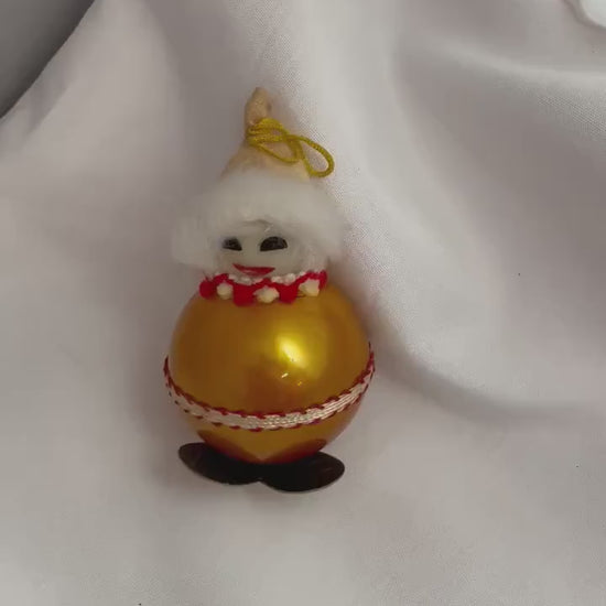 Vintage Christmas ornament Yellow ball snowman 3.5” Handmade.