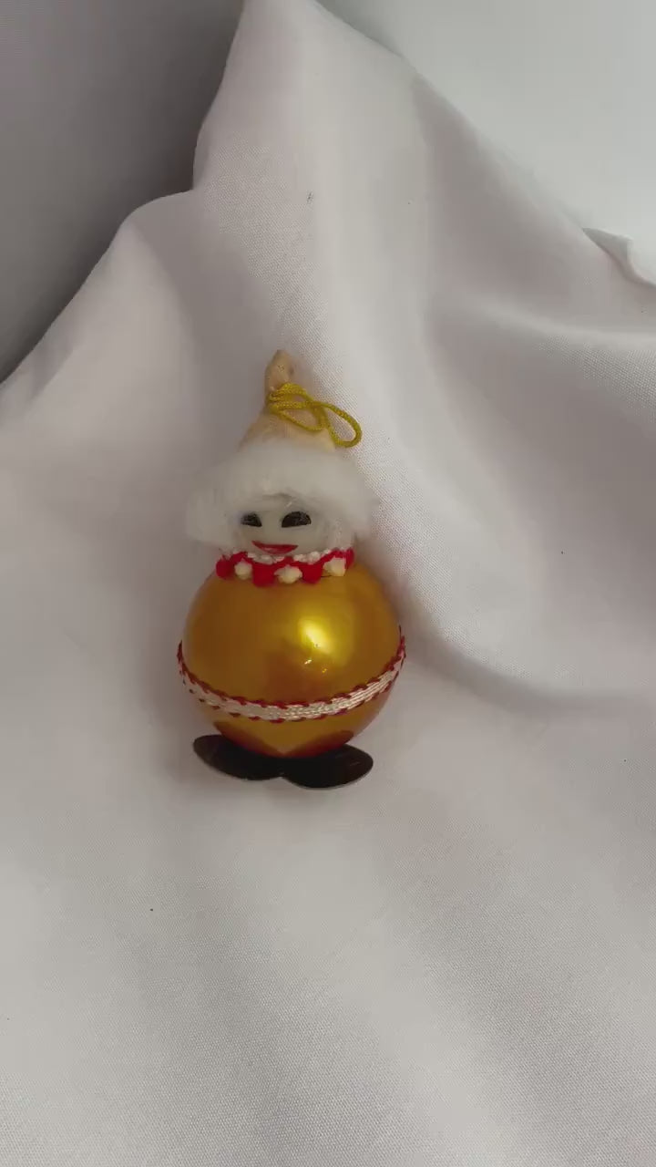 Vintage Christmas ornament Yellow ball snowman 3.5” Handmade.